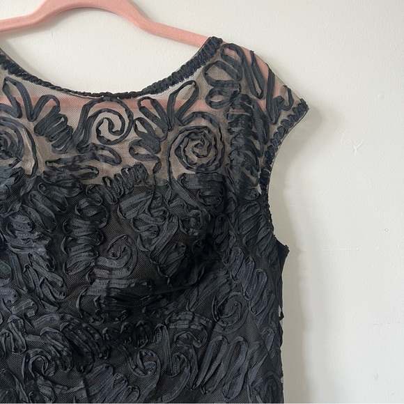 Vintage 1950’s Ribbon Party Dress, LBD, Soutache Cocktail, Black Mesh, M/LG - Picture 2 of 9